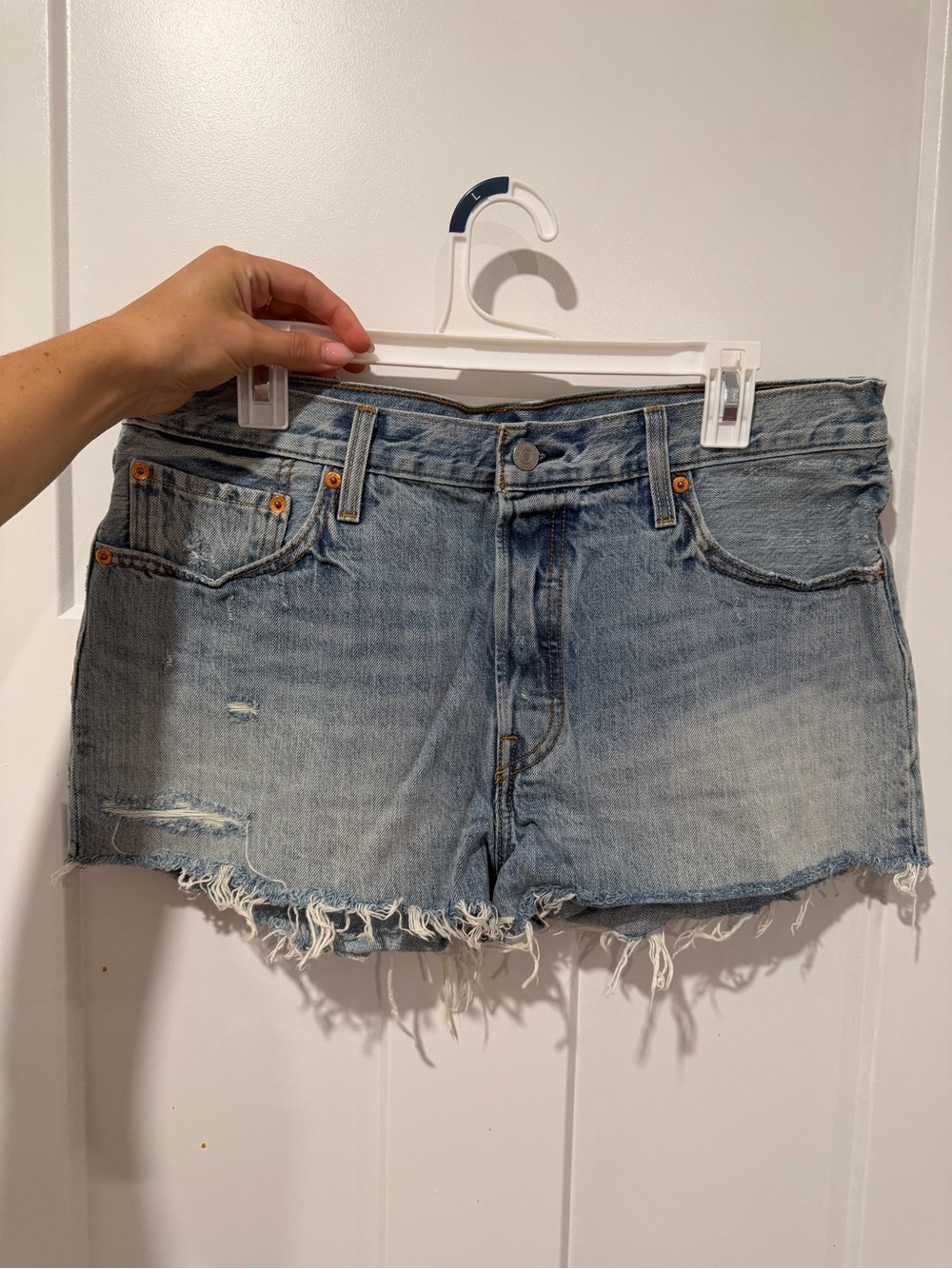 Levi's Light Blue Frayed Hem Denim Shorts